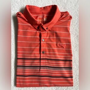 Puma Men’s Coral and White Striped Polo Shirt